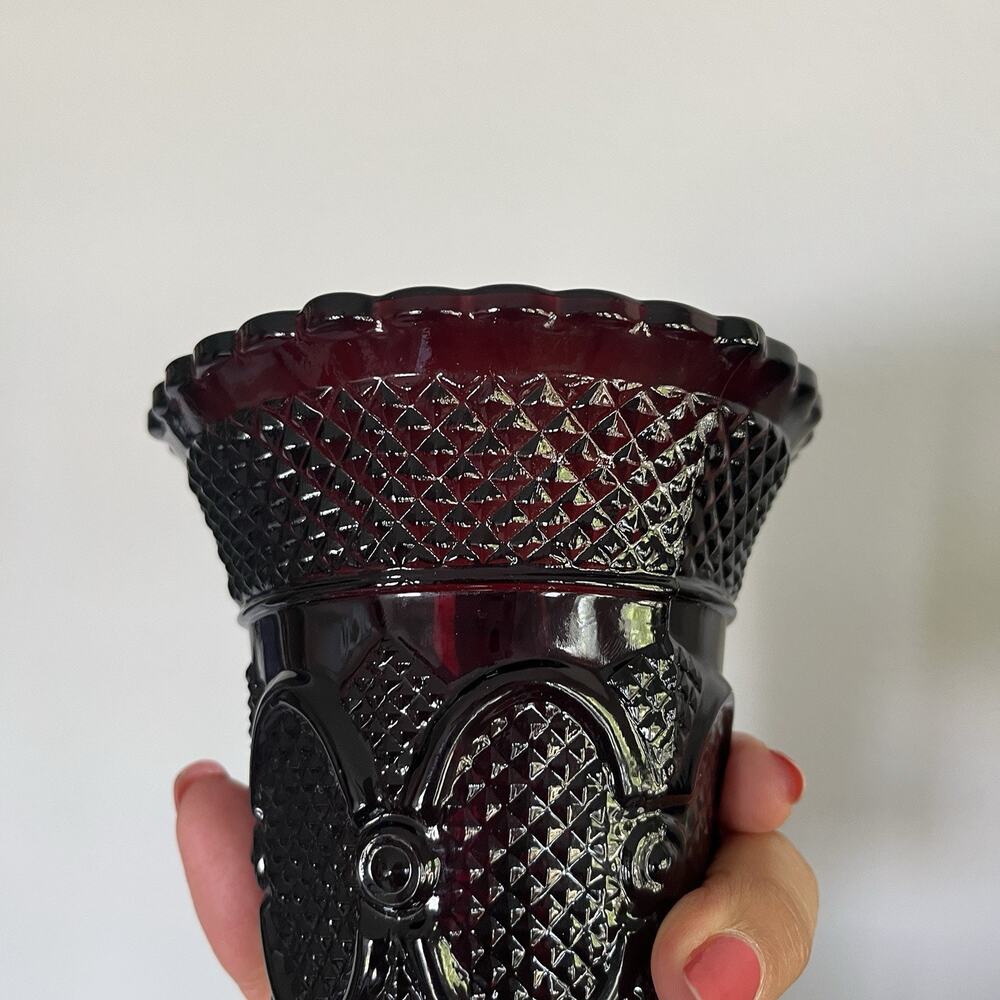 Avon ruby red Pedestal vase Cape Cod vintage glass, floral arrangements, decor - Picture 6 of 10
